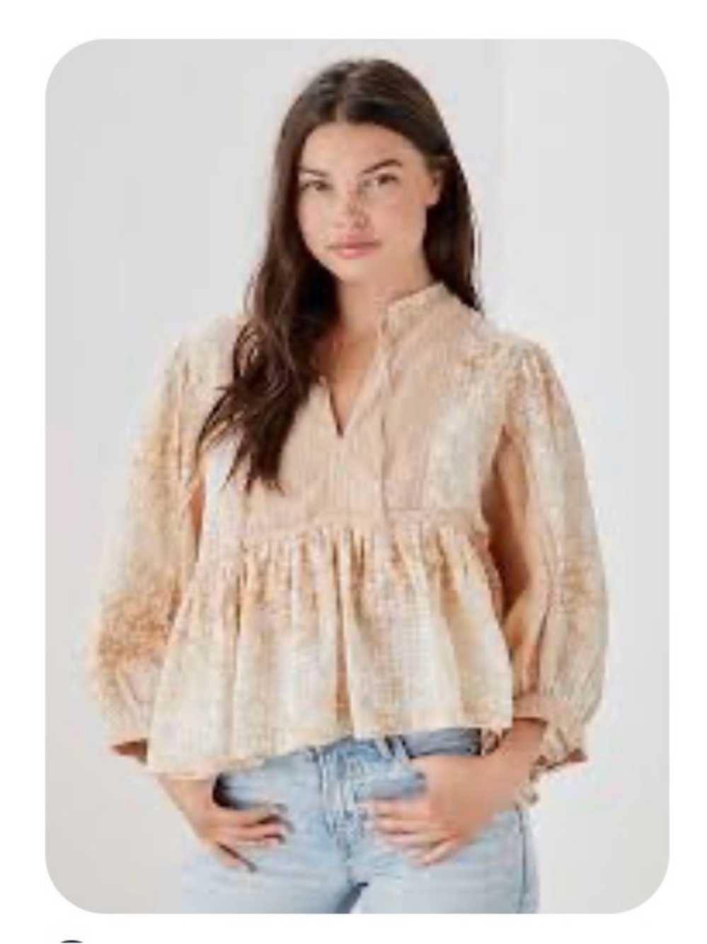 American Eagle Floral peasant cottagecore Woven Cotton Puff sleeve Tie Blouse